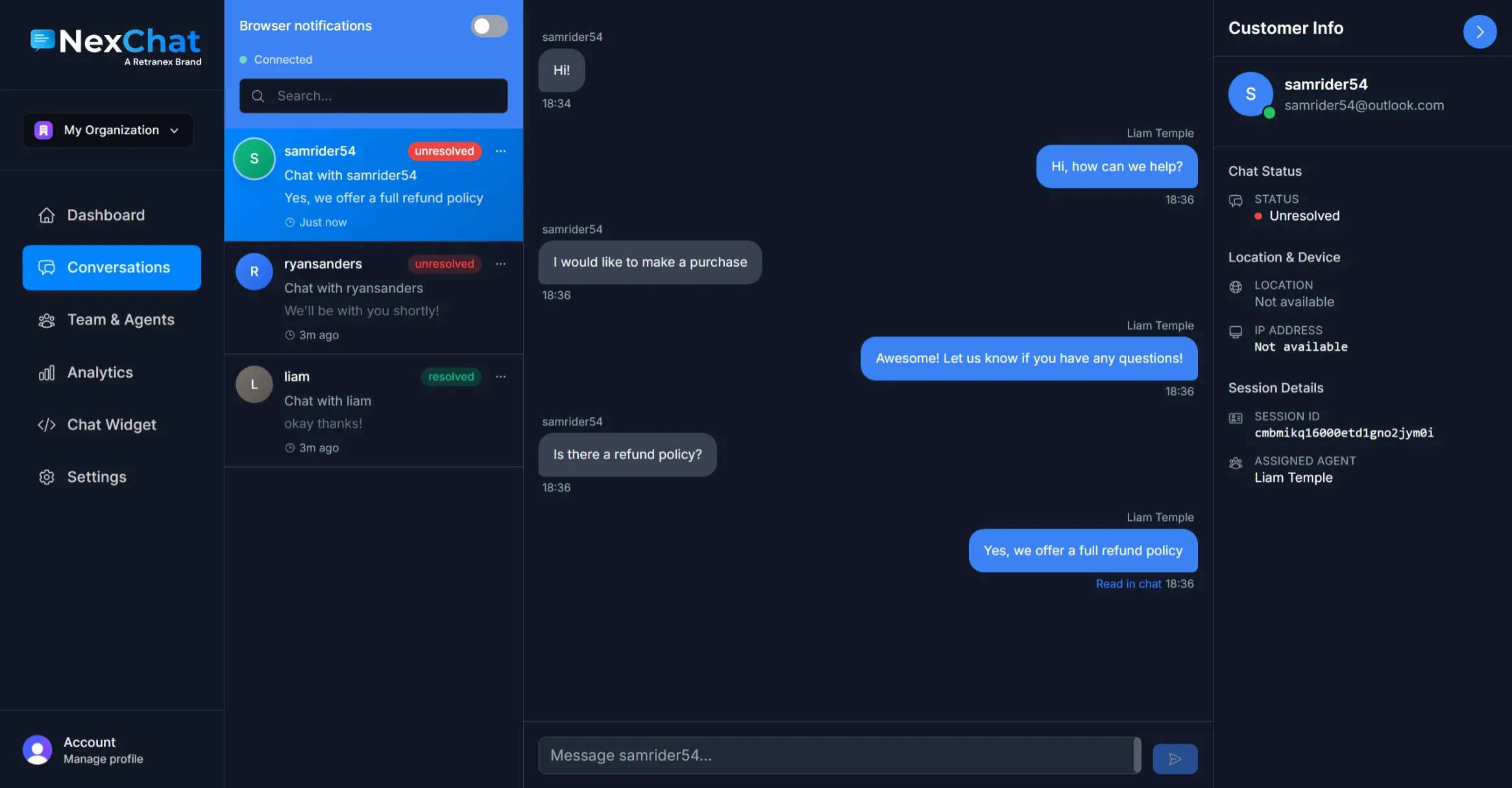 NexChat Chat Interface